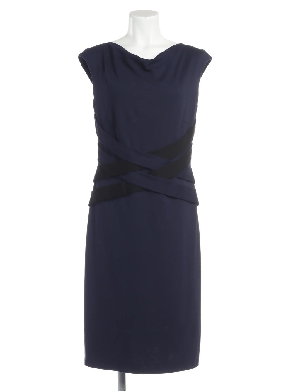 ESCADA Navy Sheath Dress Cross-Waist Detail Midi Classic Designer Luxury 42 L